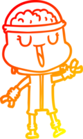 warm gradient line drawing of a happy cartoon robot png