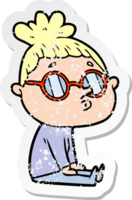 beunruhigter Aufkleber einer Cartoon-Frau mit Brille png