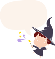 cute cartoon witch casting spell with speech bubble in retro style png