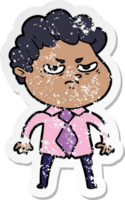 distressed sticker of a cartoon angry man png