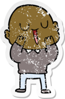 distressed sticker of a happy cartoon bald man png