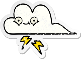 distressed sticker of a cute cartoon thunder cloud png