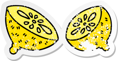 bedrövad klistermärke av en udda handritad tecknad citron png
