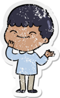 distressed sticker of a cartoon happy boy png