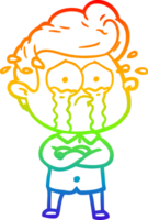rainbow gradient line drawing of a cartoon crying man with crossed arms png