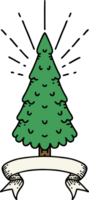 scroll banner with tattoo style pine tree png