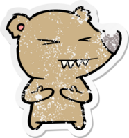 autocollant en détresse d'un dessin animé d'ours en colère png