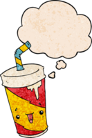 cartoon soda cup with thought bubble in grunge texture style png