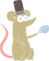 flat color illustration of mouse with cup and top hat png