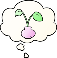 cartoon house plant with thought bubble in smooth gradient style png