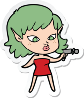 sticker of a pretty cartoon girl with ray gun png