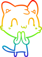 rainbow gradient line drawing of a cartoon happy cat png