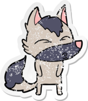 distressed sticker of a cartoon wolf pouting png