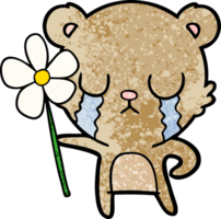 oso de dibujos animados llorando con flor png