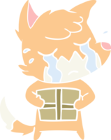 crying fox flat color style cartoon with parcel png