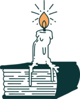 illustration of a traditional tattoo style candle melting on book png