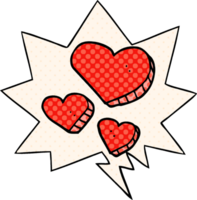 cartoon love hearts with speech bubble in comic book style png