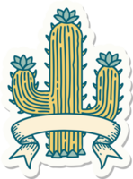 tattoo style sticker with banner of a cactus png