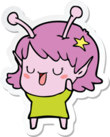 sticker of a happy alien girl cartoon laughing png