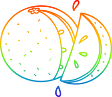 rainbow gradient line drawing of a cartoon orange slice png