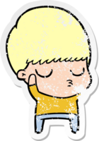 distressed sticker of a cartoon calm boy png