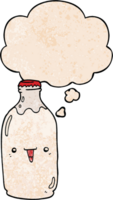 cute cartoon milk bottle with thought bubble in grunge texture style png