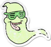 distressed sticker of a cartoon cool spooky ghost png