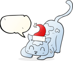 hand drawn speech bubble cartoon cat wearing christmas hat png