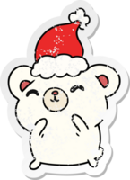 hand drawn christmas distressed sticker cartoon of kawaii polar bear png