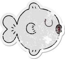 verontruste sticker van een eigenzinnige, met de hand getekende cartoonvis png