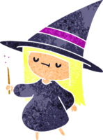 retro cartoon illustration of a cute kawaii witch girl png