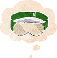 dessin animé des lunettes de protection avec pensée bulle dans grunge affligé rétro texturé style png