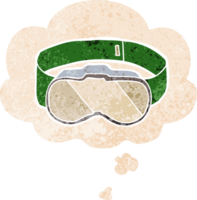 dibujos animados gafas de protección con pensamiento burbuja en grunge afligido retro texturizado estilo png