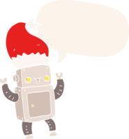 cartoon christmas robot with speech bubble in retro style png