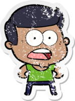 distressed sticker of a cartoon shocked man png