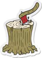 sticker of a cartoon axe in tree stump png