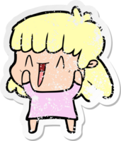 distressed sticker of a cartoon woman png