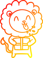 warm gradient line drawing of a happy cartoon lion png