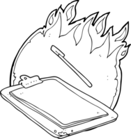 hand drawn black and white cartoon clip board on fire png