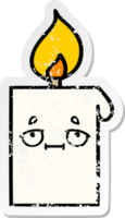 distressed sticker of a cute cartoon lit candle png