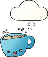 cartoon cup of coffee with thought bubble in smooth gradient style png