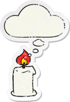 cartoon candle with thought bubble as a distressed worn sticker png