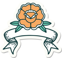 tatoeëren stijl sticker met banier van een bloem png