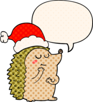 Karikatur Igel tragen Weihnachten Hut mit Rede Blase im Comic Buch Stil png