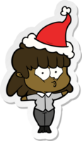 hand drawn sticker cartoon of a whistling girl wearing santa hat png