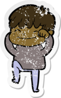 distressed sticker of a cartoon happy boy png