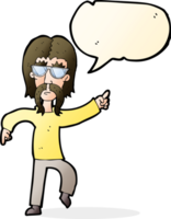 homem hippie de desenho animado usando óculos com balão png