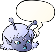 cartoon alien space girl face with speech bubble in smooth gradient style png