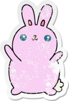 distressed sticker of a quirky hand drawn cartoon rabbit png