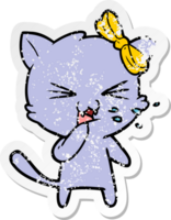 distressed sticker of a cartoon cat png